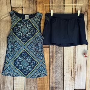 Lands'End Swimsuit Two Piece Tankini Skirt Paisley Blue NWT Size 6 Pool Modest
